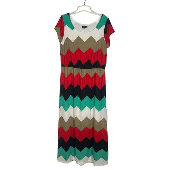 J for Justify Multicolor Chevron Print Short Sleeve Women's Maxi Dress Size 2X - Picture 1 of 13